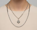 268 - Upcycled Silver Double Chain Pearl Clover Necklace