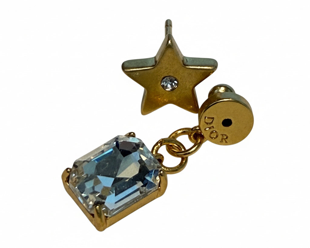 441 - Upcycled Gold Letter and Star Earrings with Clear Rhinestone Accents