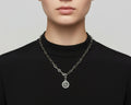 259 - Upcycled Silver Black Circle Pendant Necklace