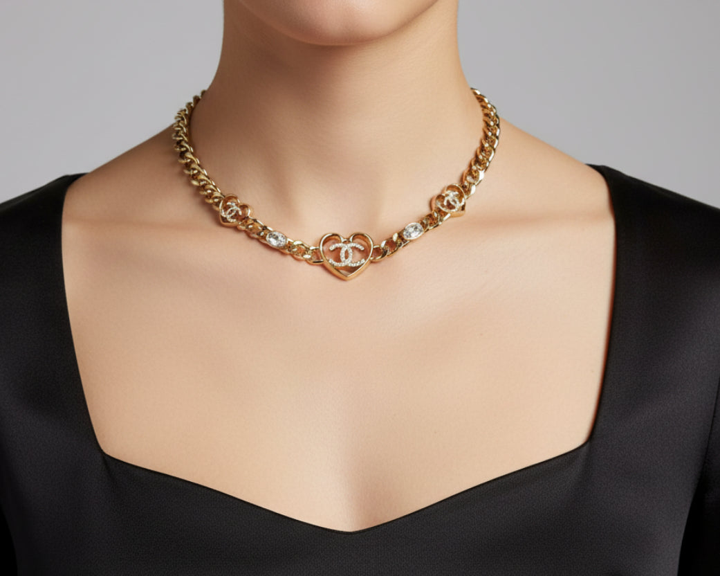203- Gold Heart Choker Necklace