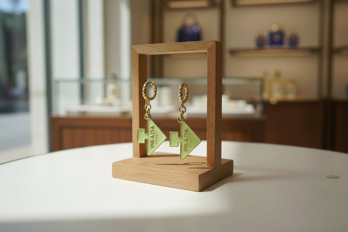436 - Upcycled Gold Lime Green Perfume Bottle Rope Huggy Earrings