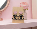 419 - Upcycled Black and Pink Heart Dangle Earrings