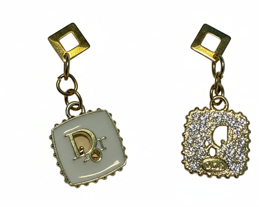 440 - Upcycled Gold White Square Earrings