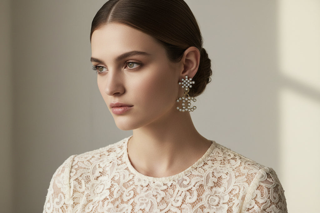 469 -Gold Pendant Earrings with Snowflake and Clear Rhinestone Accents