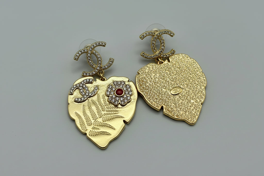 432 - Upcycled Gold Leaf Heart Earrings