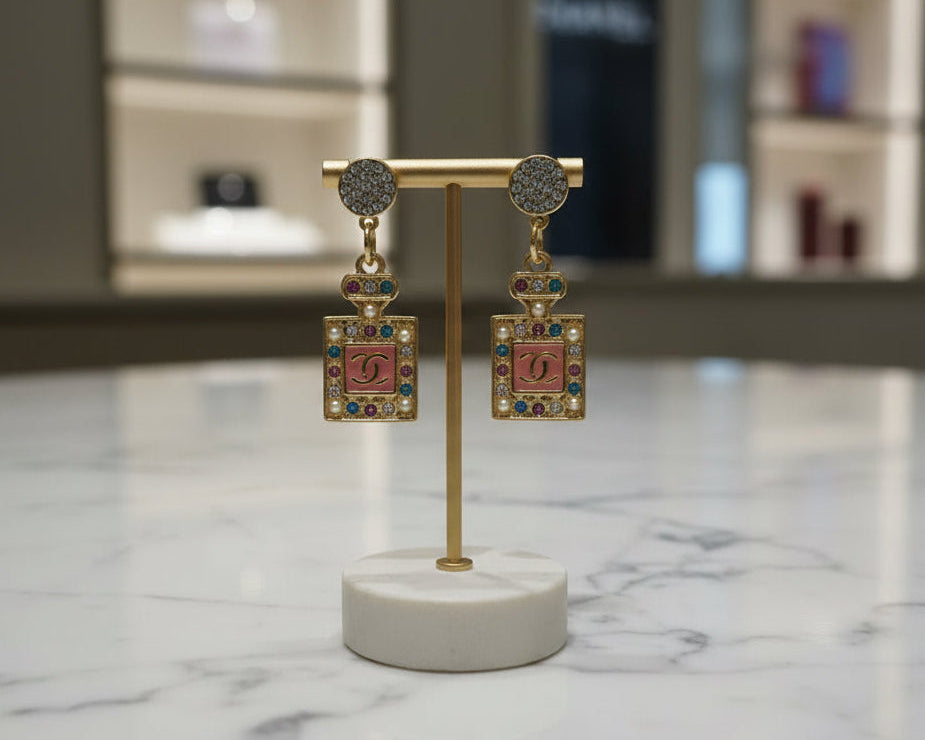 415- Upcycled Gold Perfume Bottle Earrings