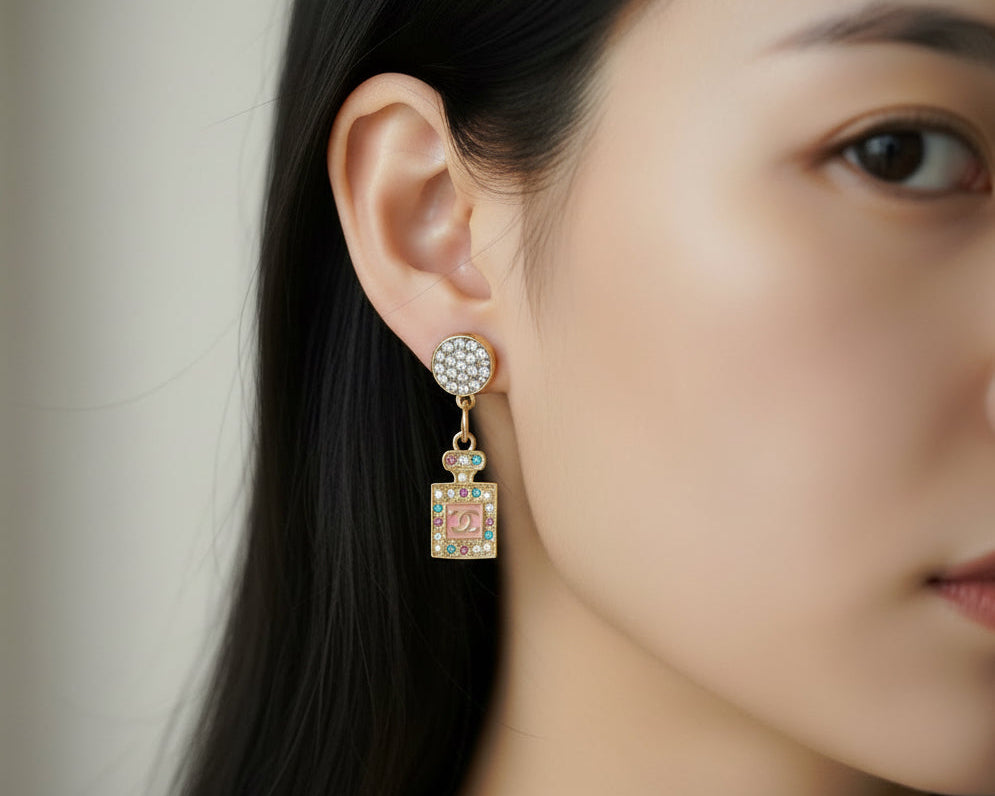 415- Upcycled Gold Perfume Bottle Earrings