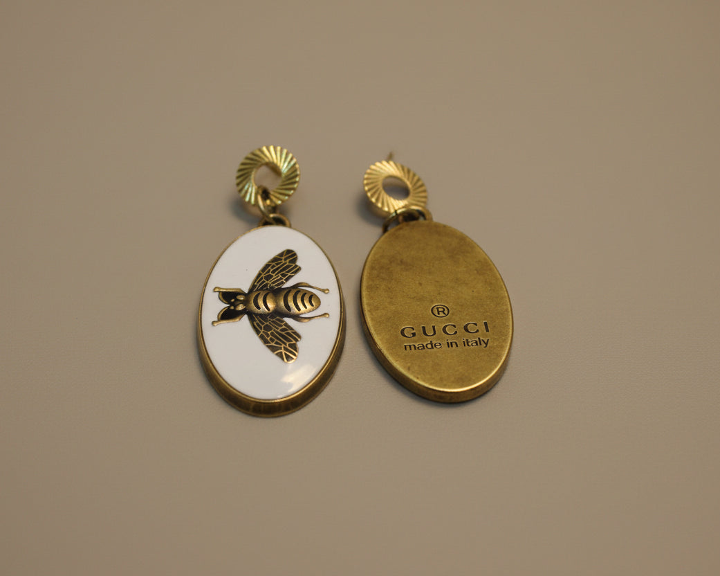 428 - Upcycled White Bee Earrings