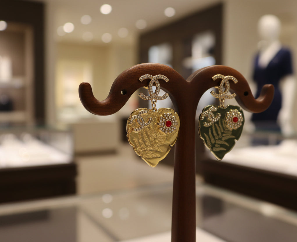 432 - Upcycled Gold Leaf Heart Earrings