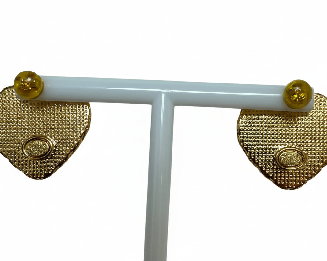 416- Upcycled Pink Heart Earrings with Gold Trim