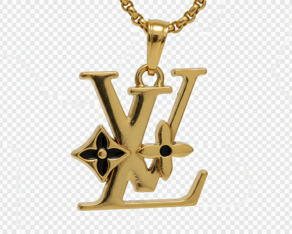 261 - Upcycled Gold Diamond Shaped Pendant with Black Star Necklace