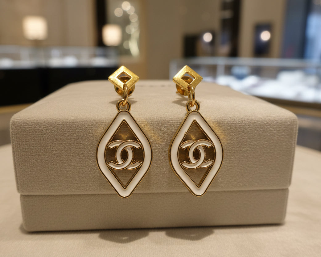 418 - Upcycled White and Gold Earrings