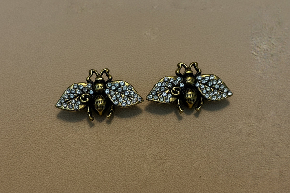 467 - Upcycled Gold Bee Earrings