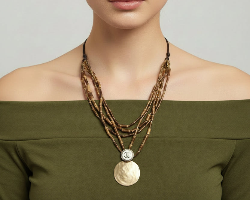 331- Upcycled Faux Leather Pendant Necklace