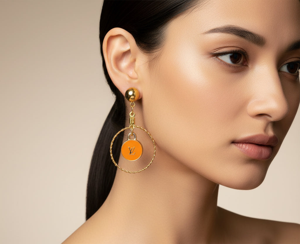 466 - Upcycled Gold Orange Skittle Earrings