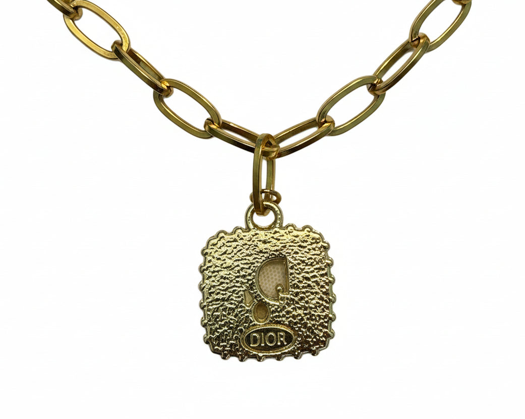 74 - Upcycled Gold White Pendant Bracelet