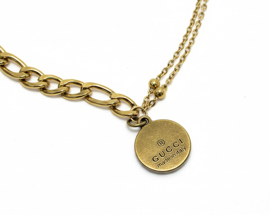 66 - Upcycled Gold Blue Bee Pendant Bracelet