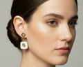 440 - Upcycled Gold White Square Earrings