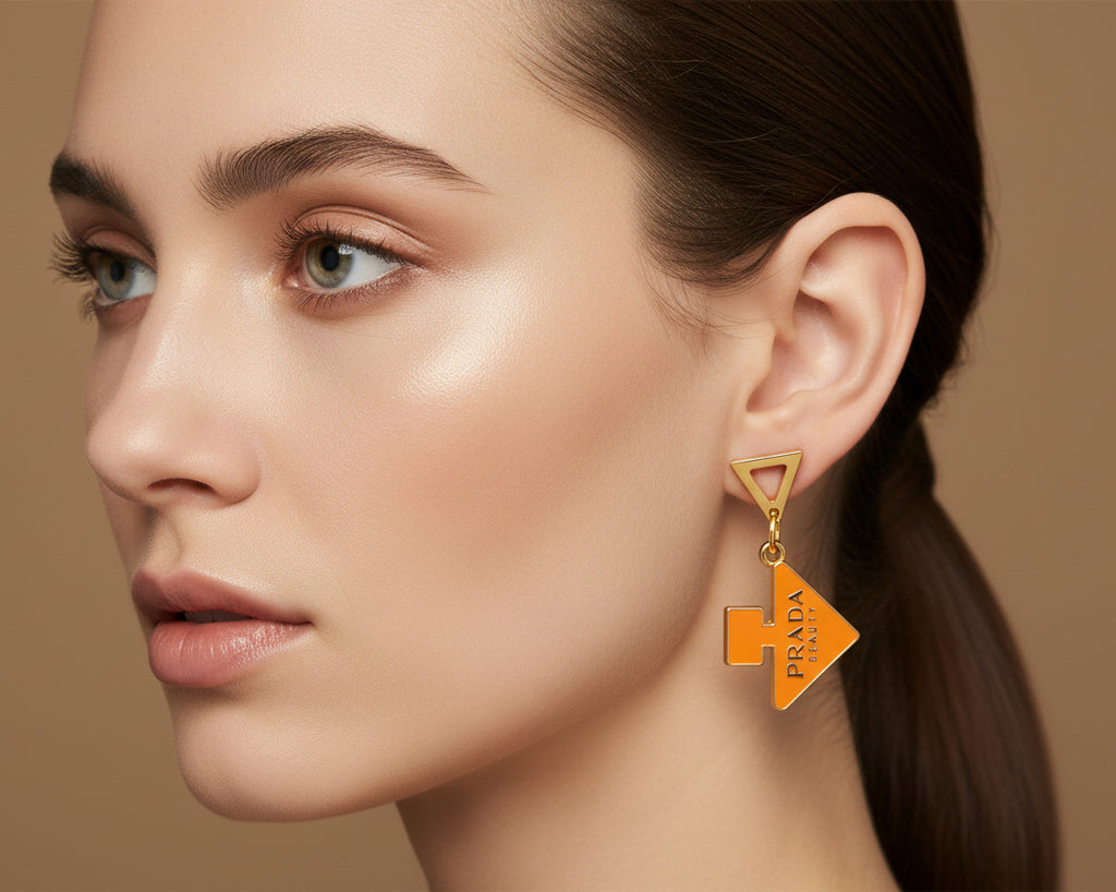 434 - Upcycled Gold Peach Perfume Bottle Earrings