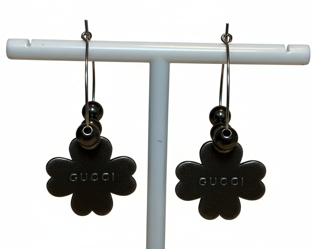 433 - Upcycled Silver Pink Clover Hoop Earrings
