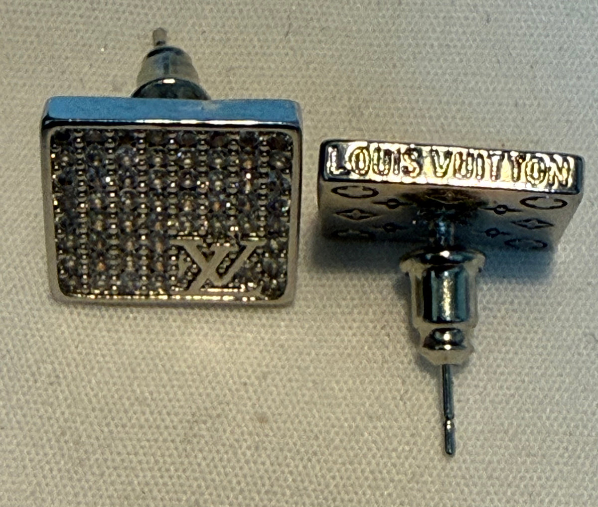492 - Upcycle Silver Square Pendant Earrings with Clear Rhinestones