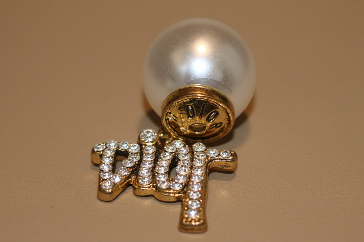 494 - Upcycled Gold Double Pearl Earrings with Clear Rhinestones