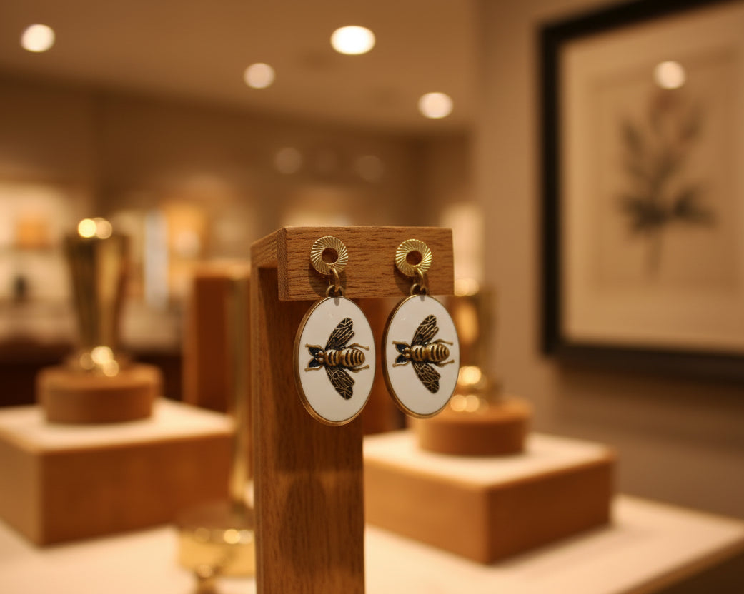428 - Upcycled White Bee Earrings