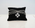 20 - Upcycled Silver Triple Chain Pearl Clover Bracelet