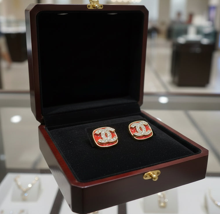 463 - Gold Earrings with Red Accent