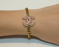 55- Upcycled Gold Bracelet with Pink and Pearl Pendant