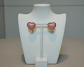 416- Upcycled Pink Heart Earrings with Gold Trim
