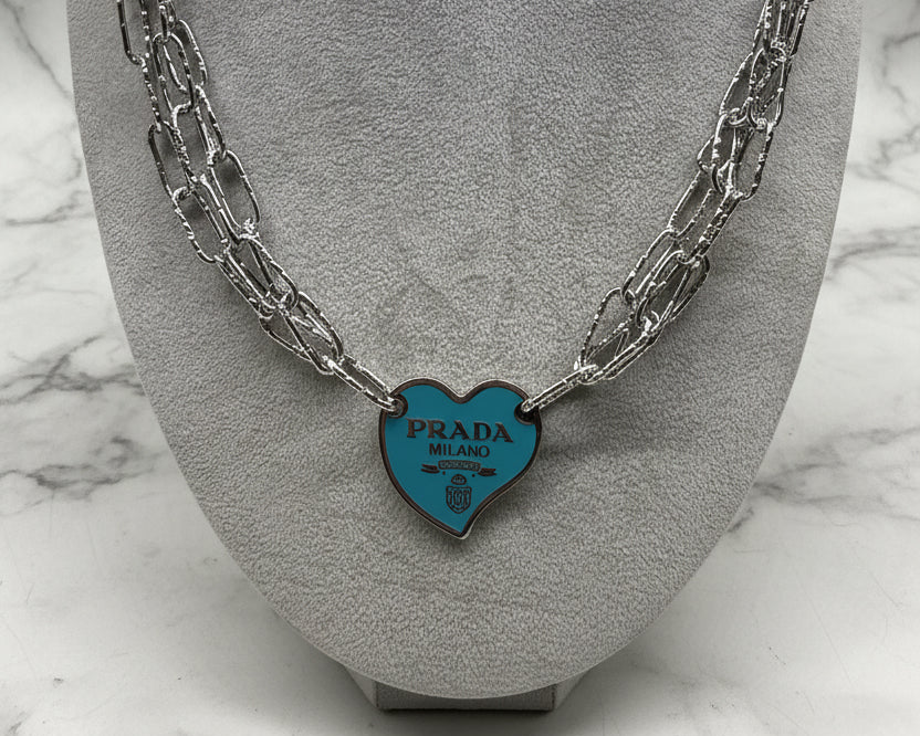 127 - Upcycled Silver Triple Chain Pendant Necklace