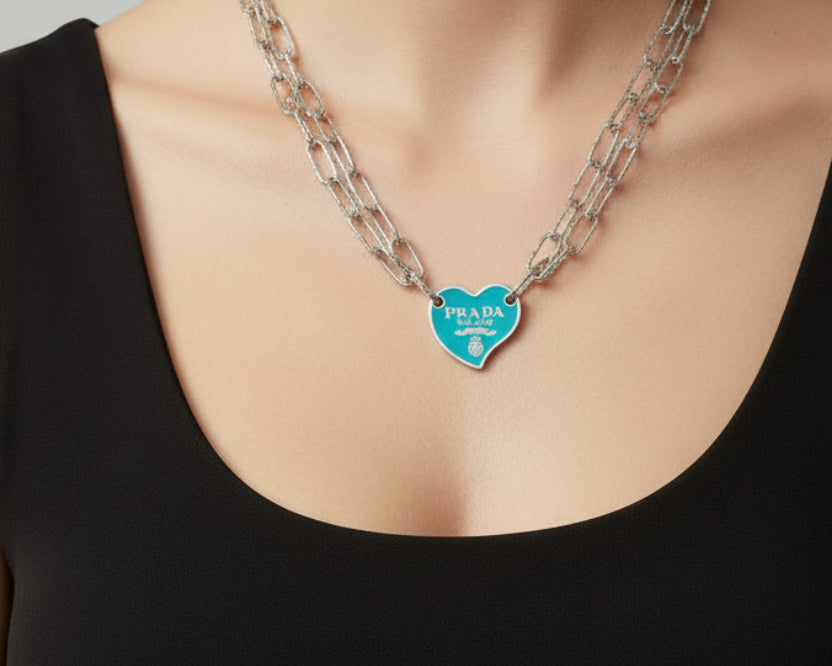 127 - Upcycled Silver Triple Chain Pendant Necklace