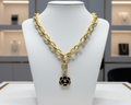 101- Upcycled Black Flower Pendant Necklace