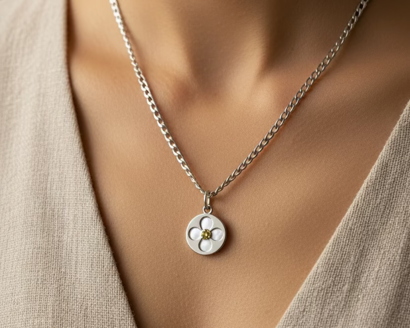 142- Upcycled Silver Flower Pendant Necklace