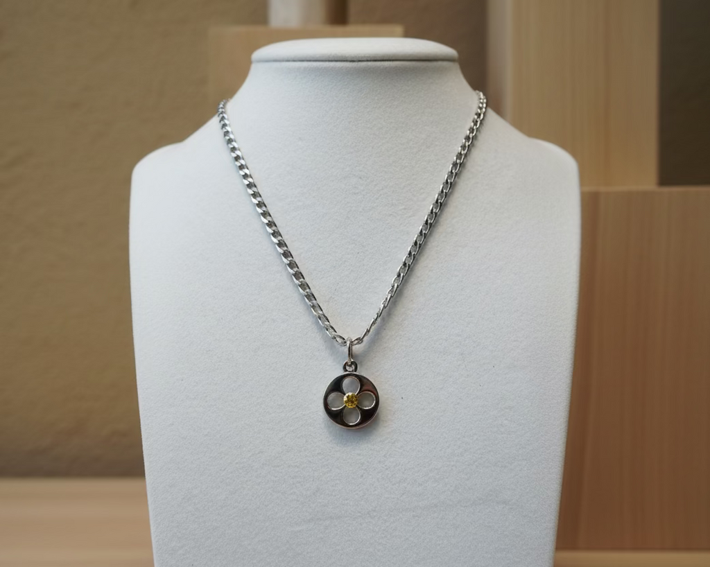 142- Upcycled Silver Flower Pendant Necklace
