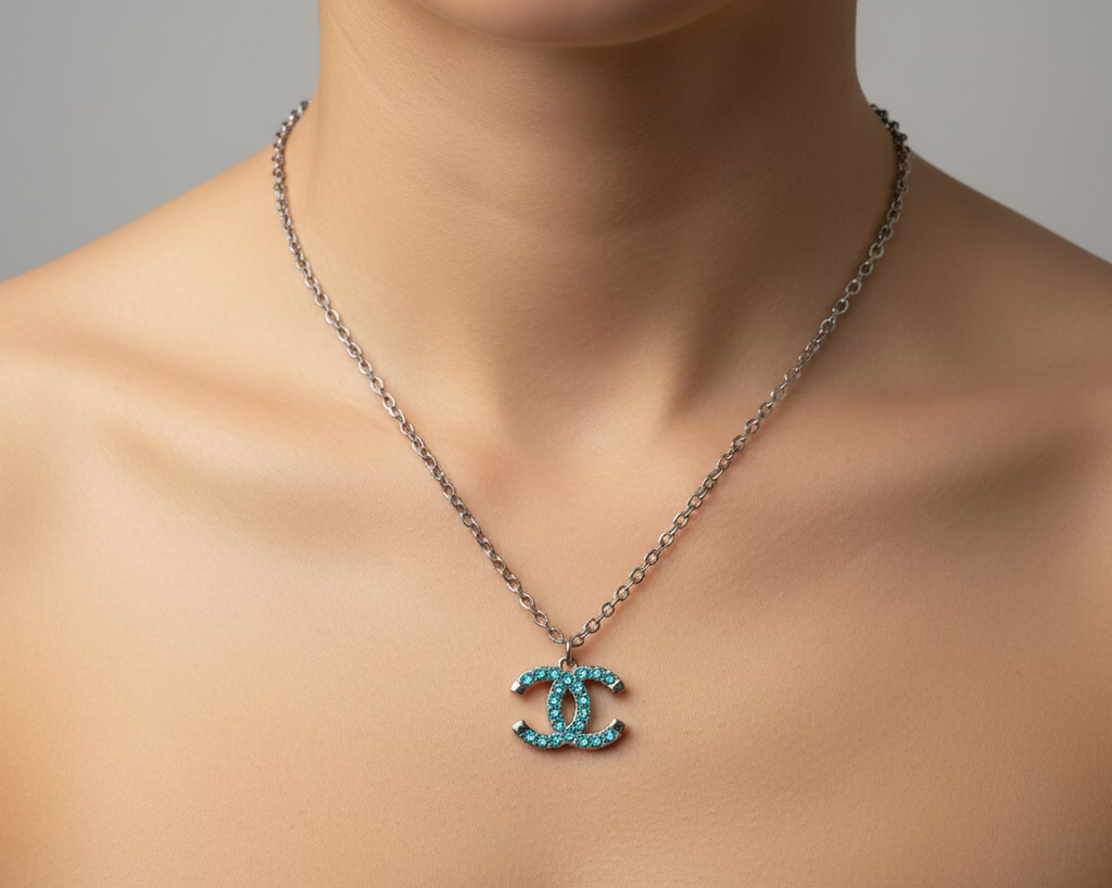 121- Upcycled Blue Pendant Necklace