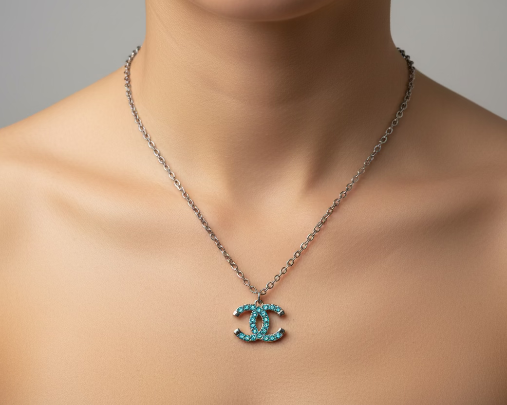 121- Upcycled Blue Pendant Necklace