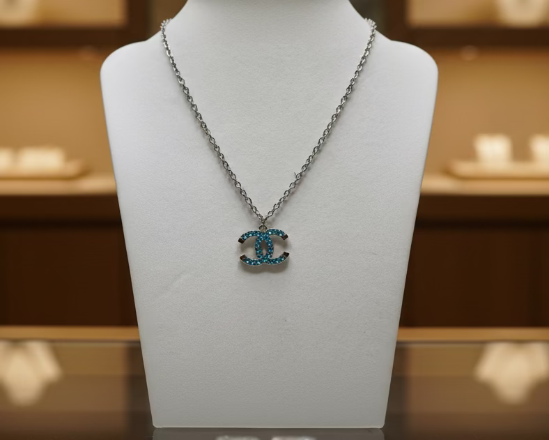 121- Upcycled Blue Pendant Necklace