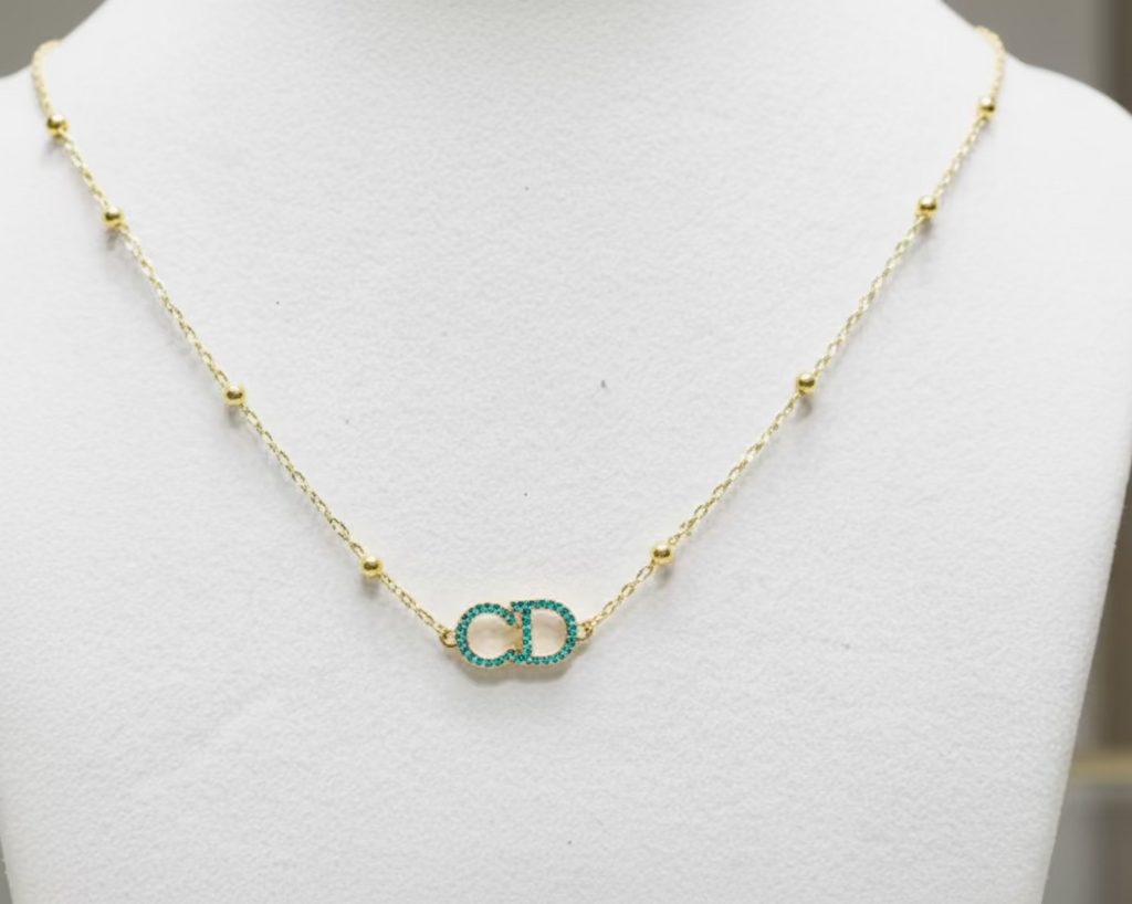 155- Upcycled Blue Rhinestone Pendant Necklace