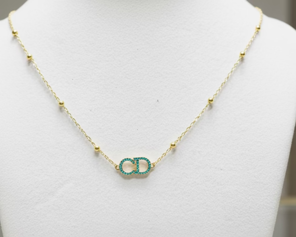 155- Upcycled Blue Rhinestone Pendant Necklace