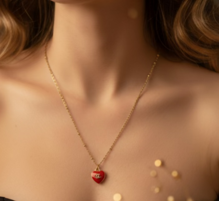 141- Upcycled Red Heart Pendant Necklace