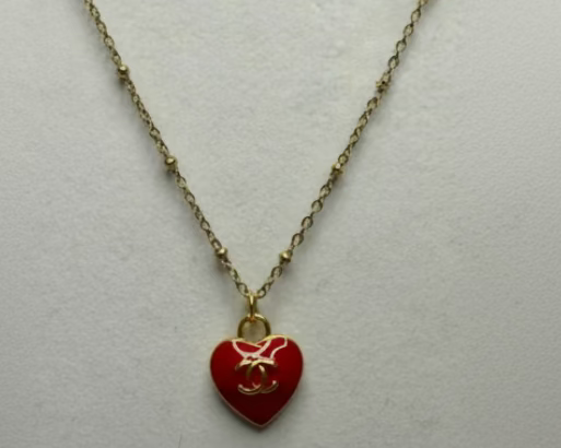 141- Upcycled Red Heart Pendant Necklace