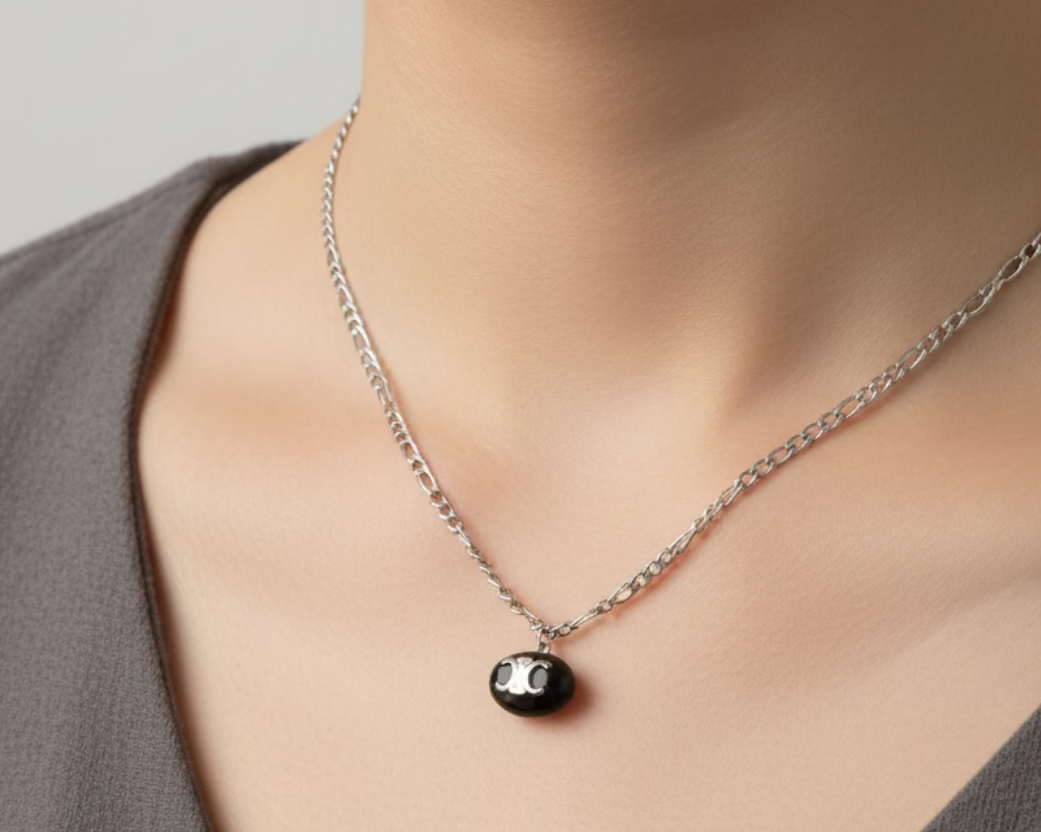 158- Upcycled Black Pendant Necklace