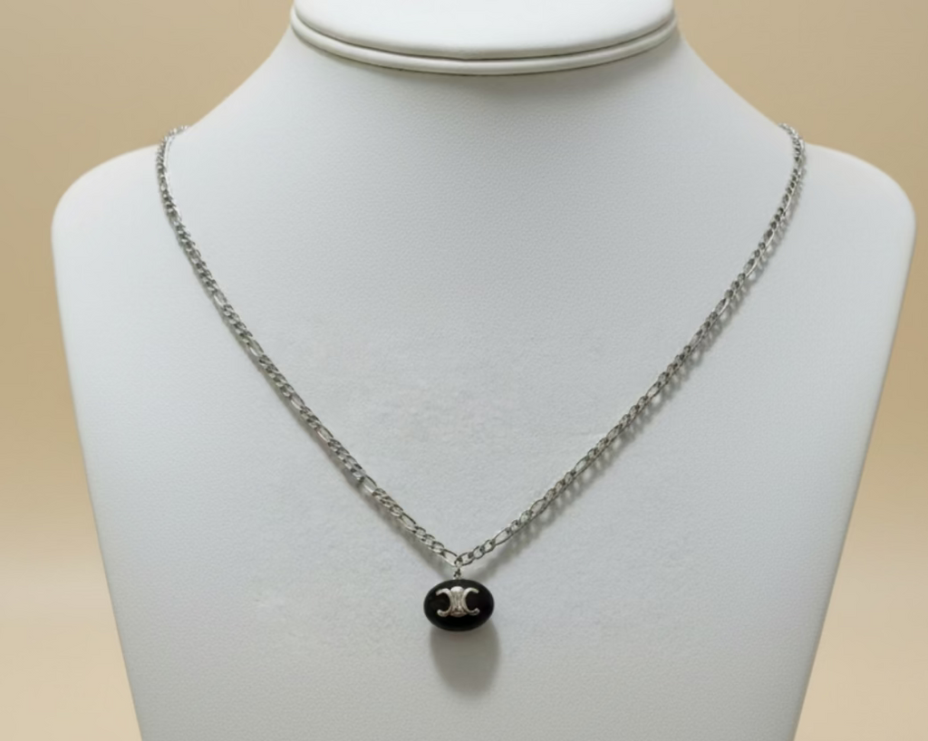 158- Upcycled Black Pendant Necklace