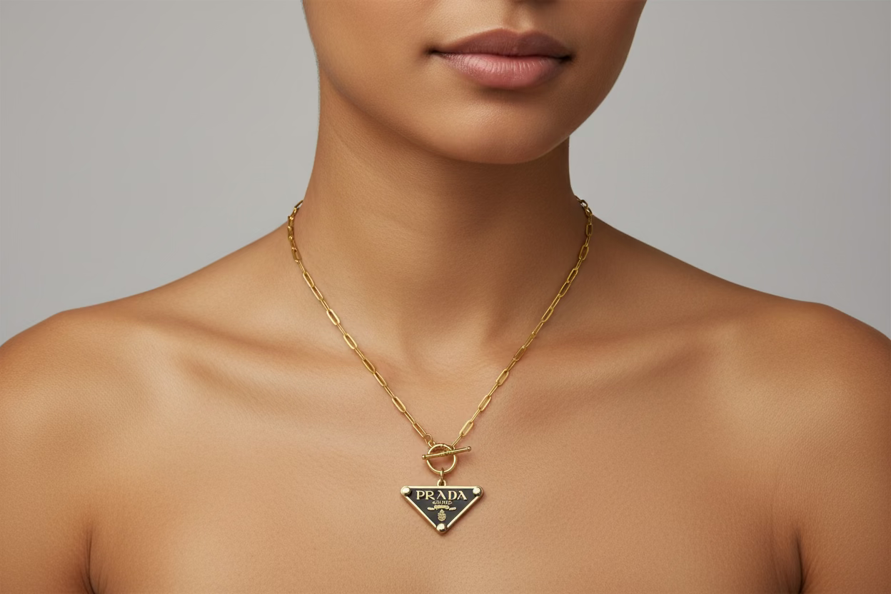162- Upcycle Black Triangle Pendant Necklace