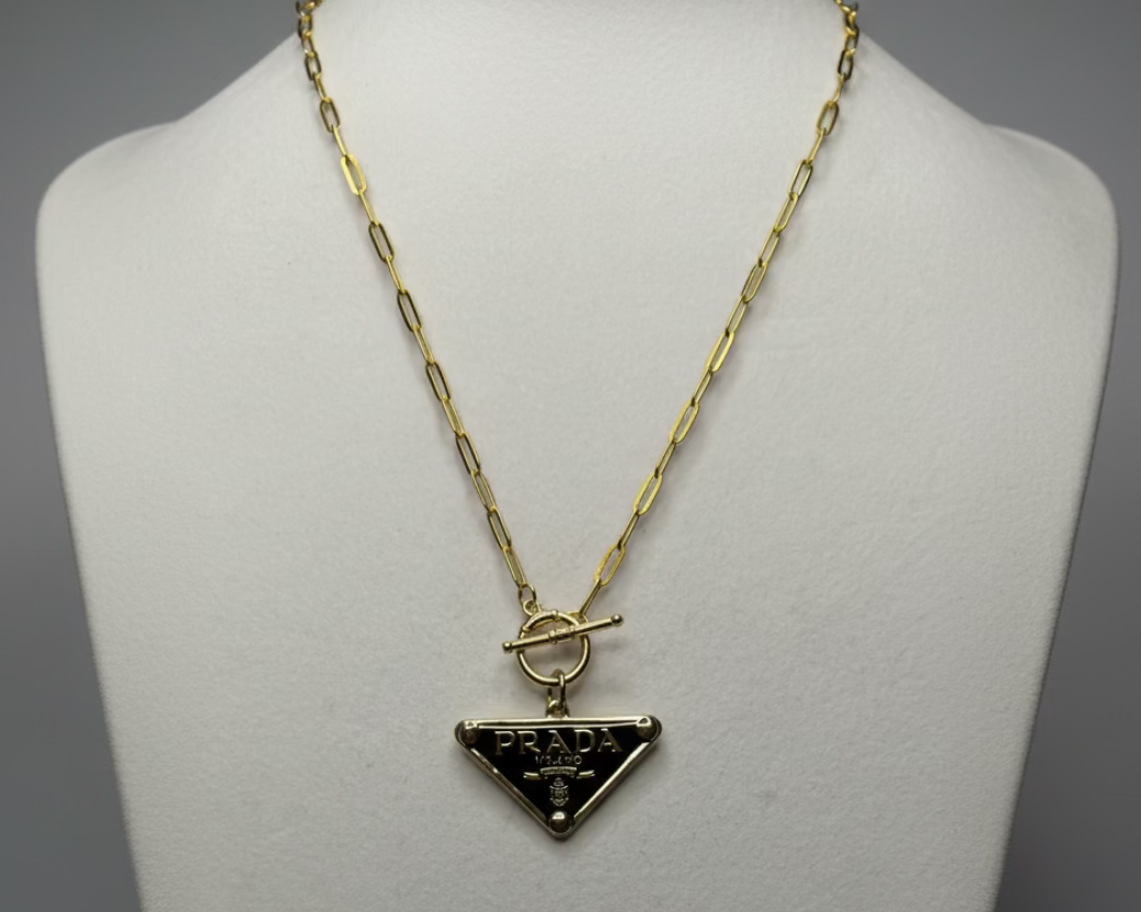 162- Upcycle Black Triangle Pendant Necklace