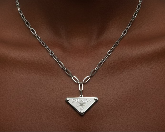 163- Upcycled White Triangle Pendant Necklace