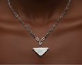 163- Upcycled White Triangle Pendant Necklace