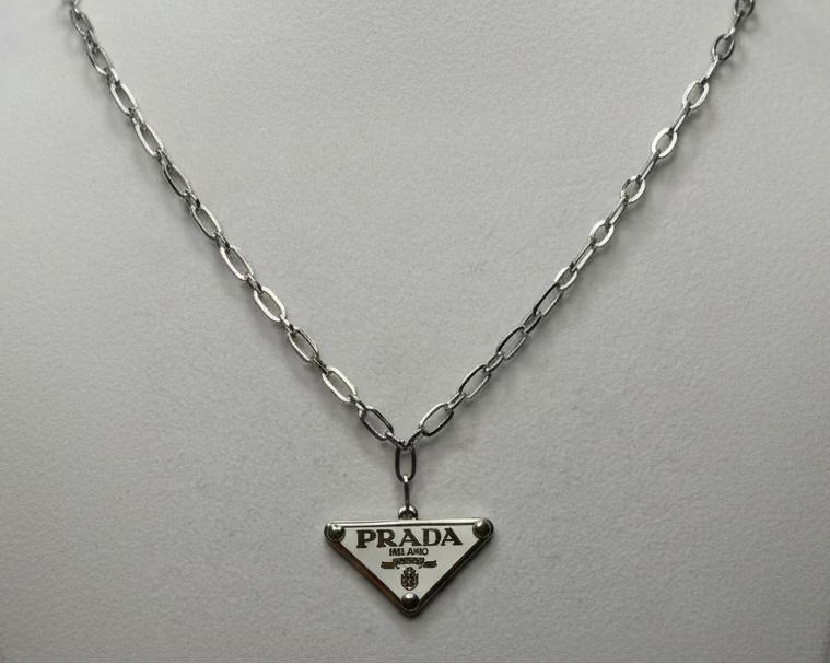 163- Upcycled White Triangle Pendant Necklace